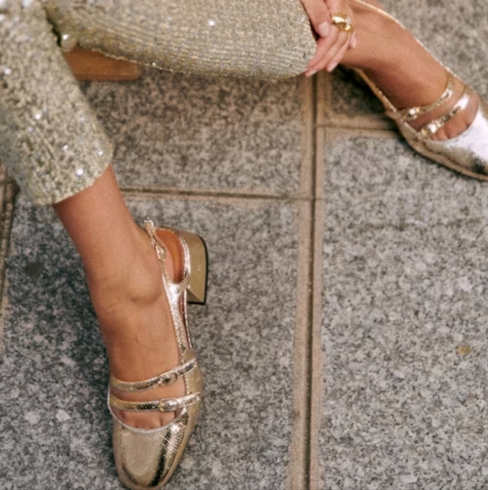 Sezane Paula Babies- Embossed Gold Women's Shoes